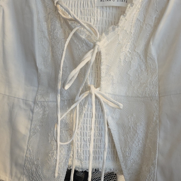 White Lace-Up Top - Picture 2 of 6